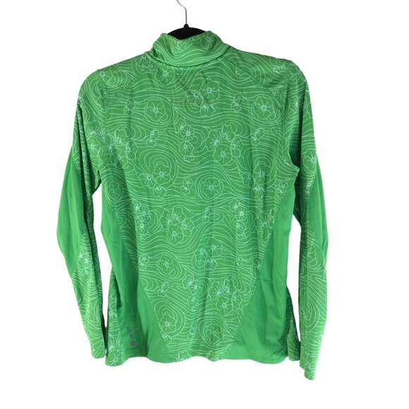 LL Bean Womens Top 1/4 Zip Pullover Mesh Floral Green White M - Picture 2 of 3